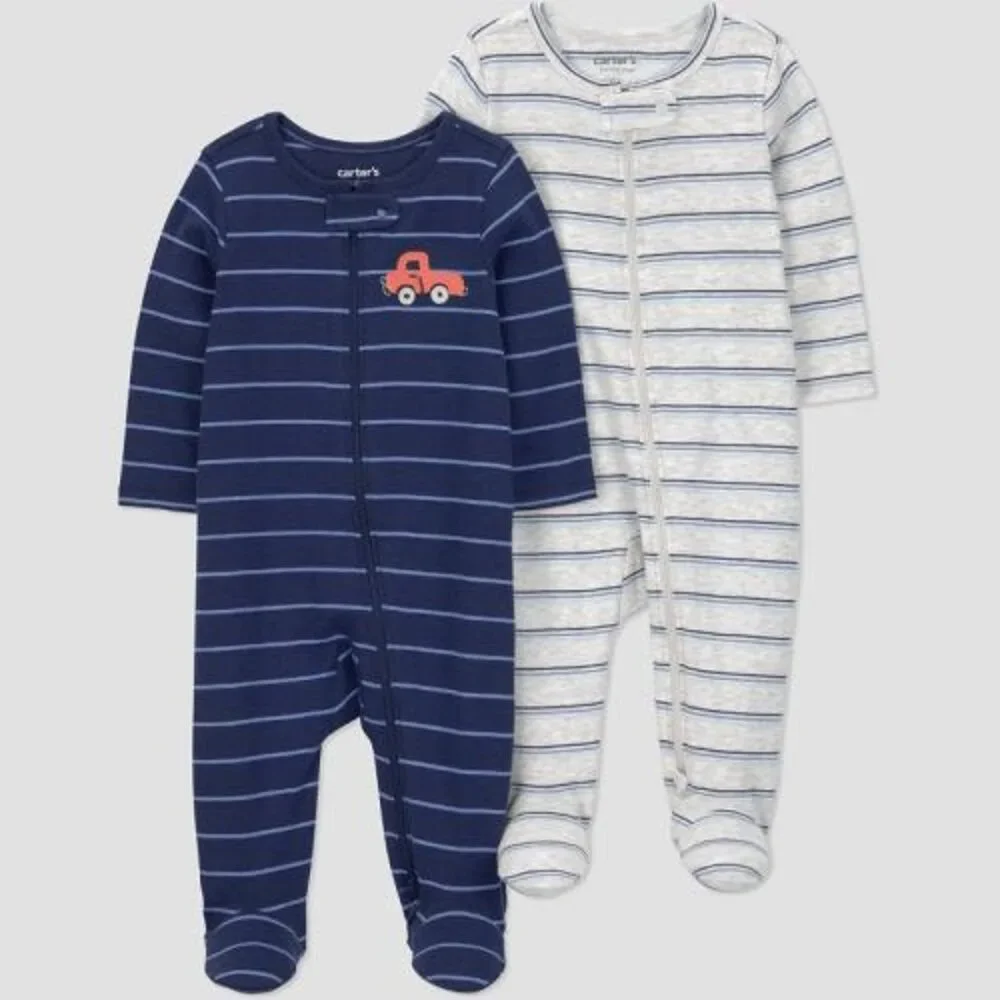 Carter's Baby Boys' 2pk Footed Pajamas Gray/Navy 3M